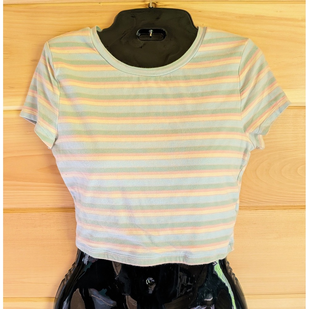 Aeropostale Baby Tee Women M Pastel Stripe Cropped Retro Y2K Soft Girl Aesthetic